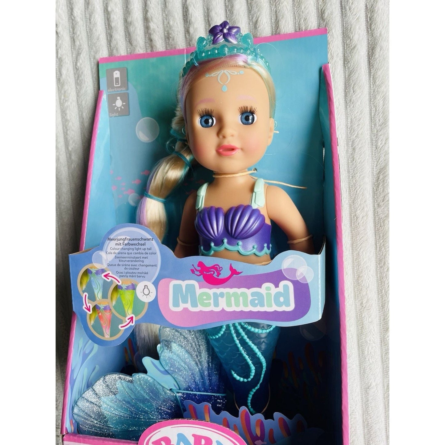 Baby Born Mermaid 43cm Doll with Colour Change Light Up Tail - Planet Toys