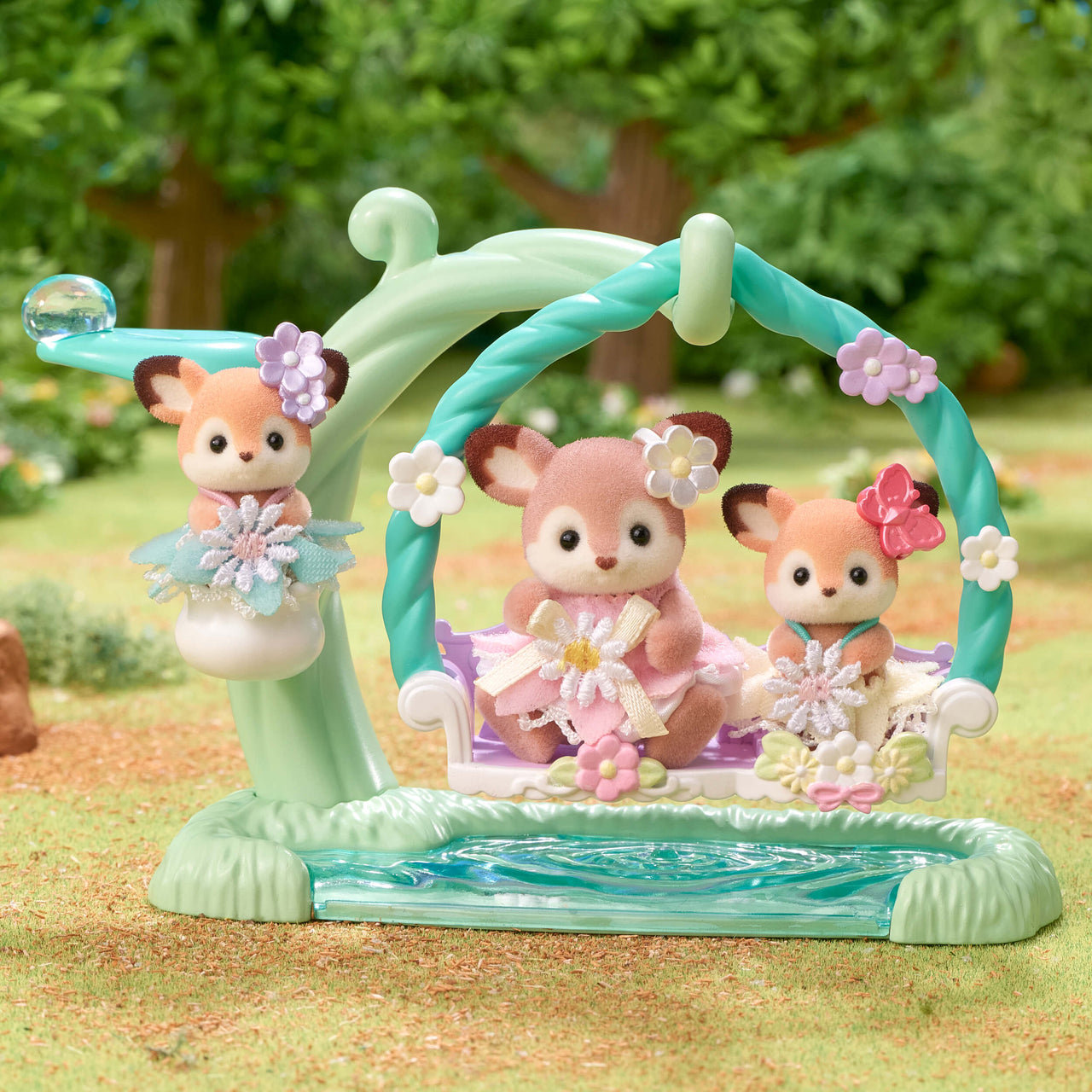 Sylvanian Families Deer Babies Floral Swing Set Toy for Ages 3 and Up