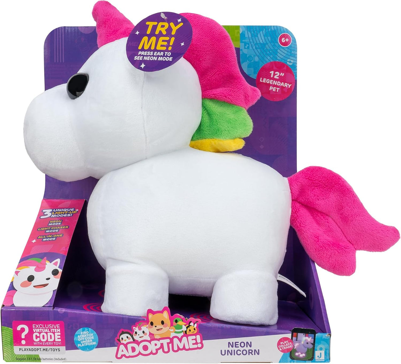 Adopt Me! Neon Unicorn Light-Up Plush