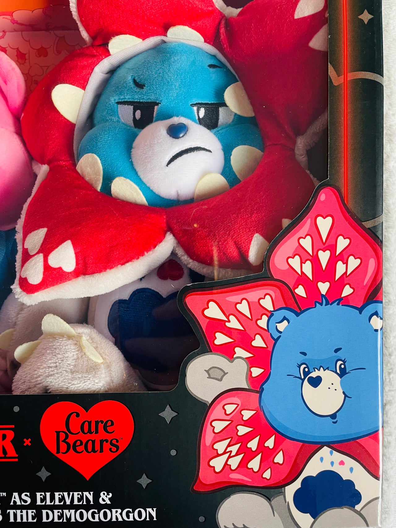 Stranger Things x Care Bears Cheer Bear as Eleven & Grumpy Bear as the Demogorgon Plush 2 Pack