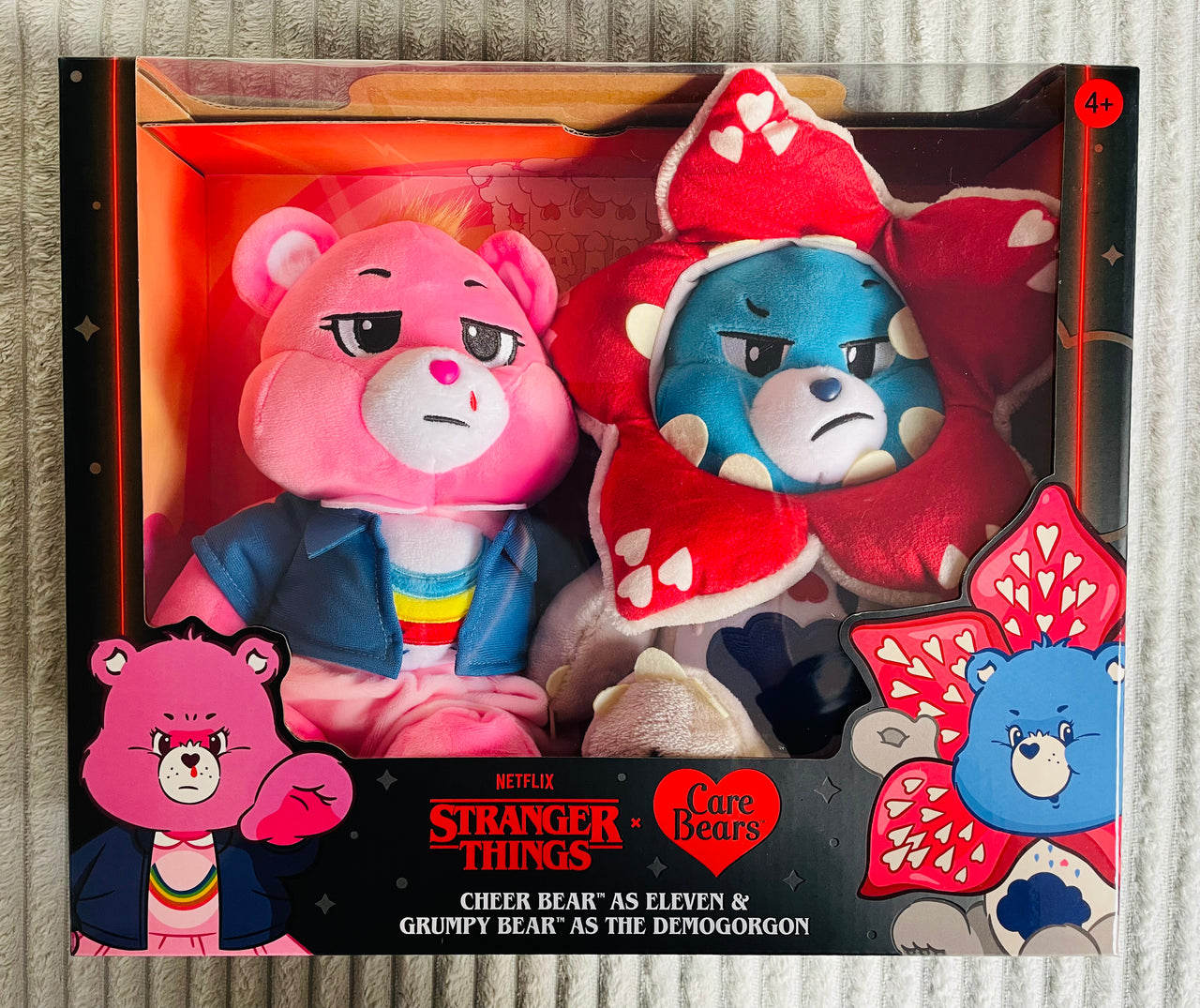 Stranger Things x Care Bears Cheer Bear as Eleven & Grumpy Bear as the Demogorgon Plush 2 Pack