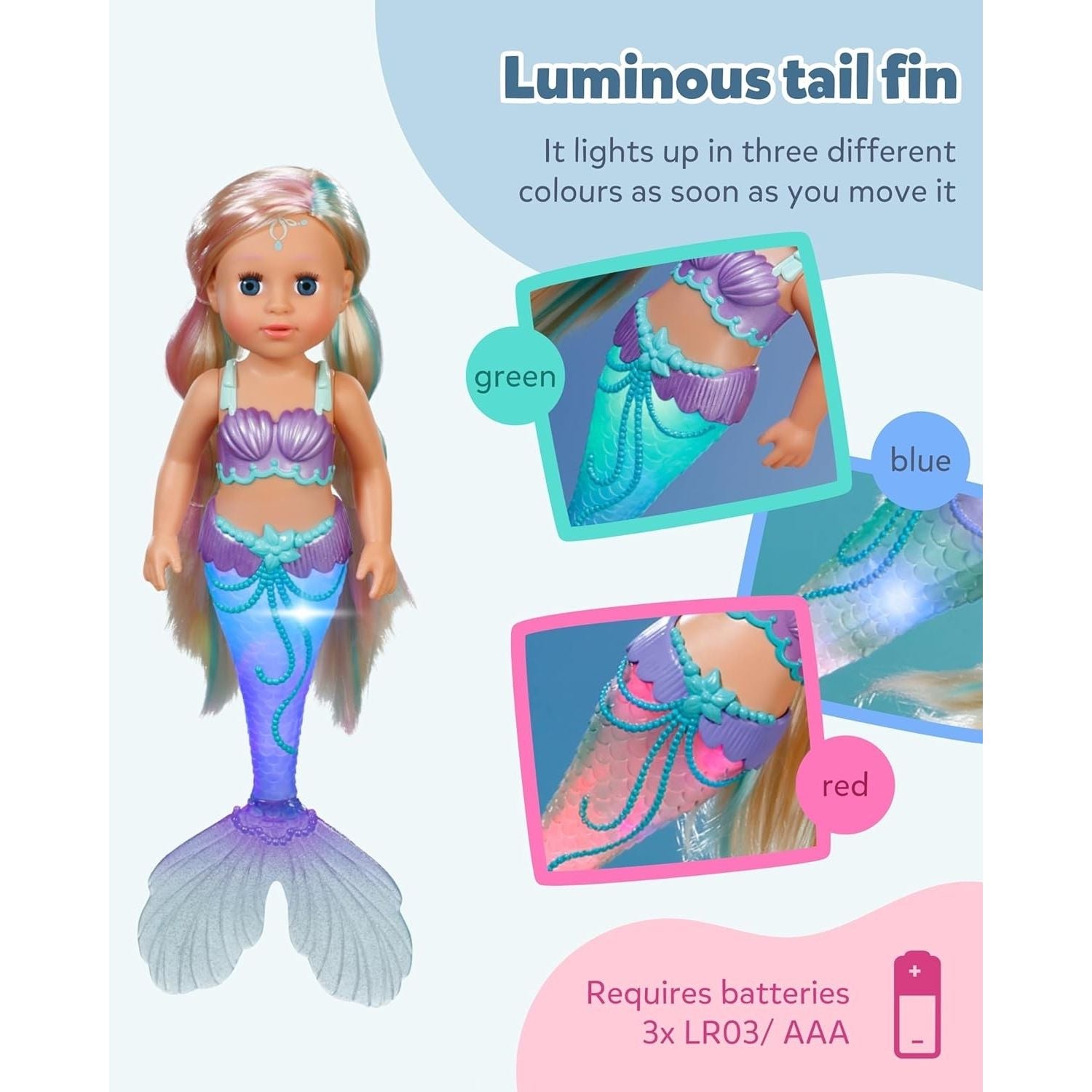 Baby Born Mermaid 43cm Doll with Colour Change Light Up Tail - Planet Toys