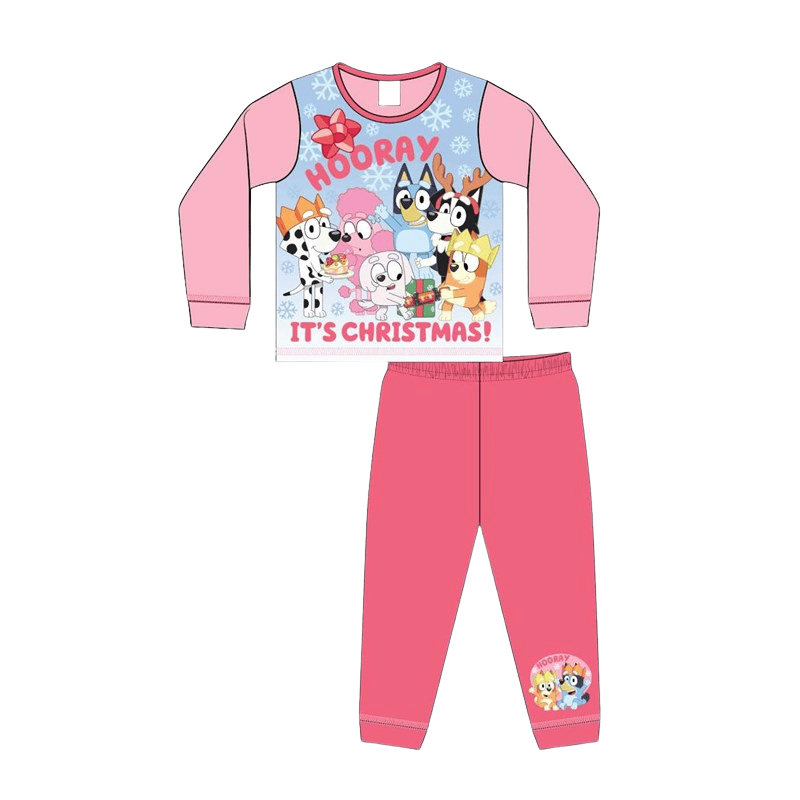 Bluey Long Sleeve Christmas Pyjamas Pink - Planet Toys