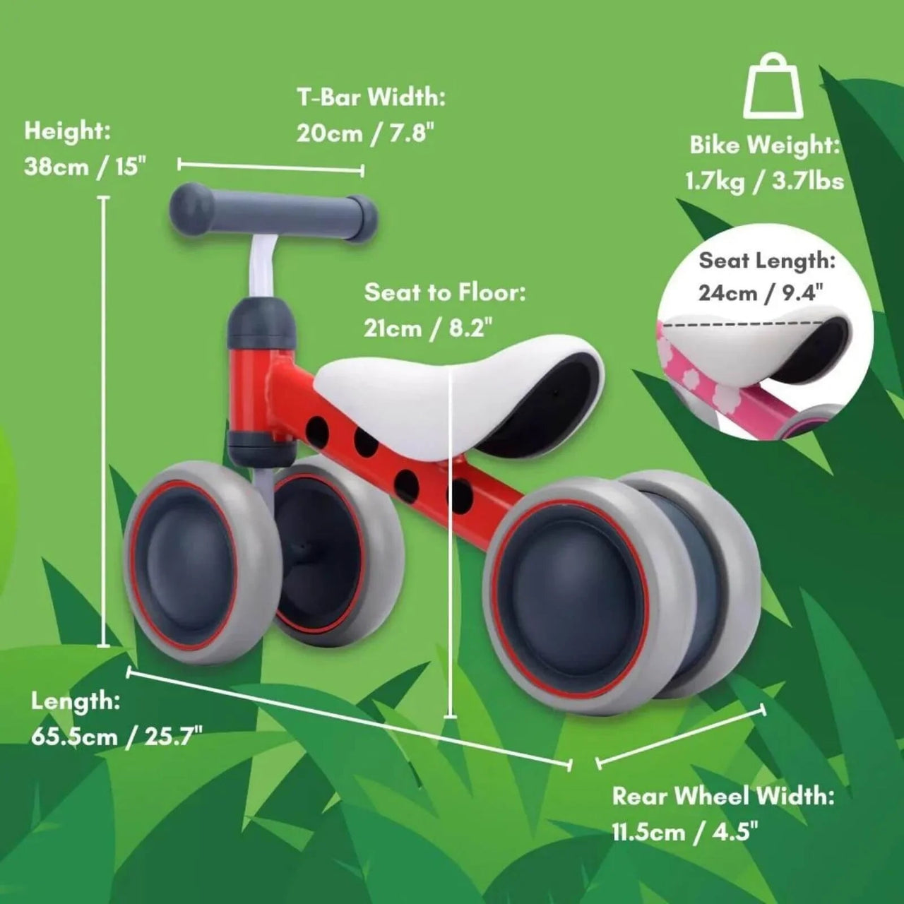 BOLDCUBE Baby Balance Bike - Red - Planet Toys
