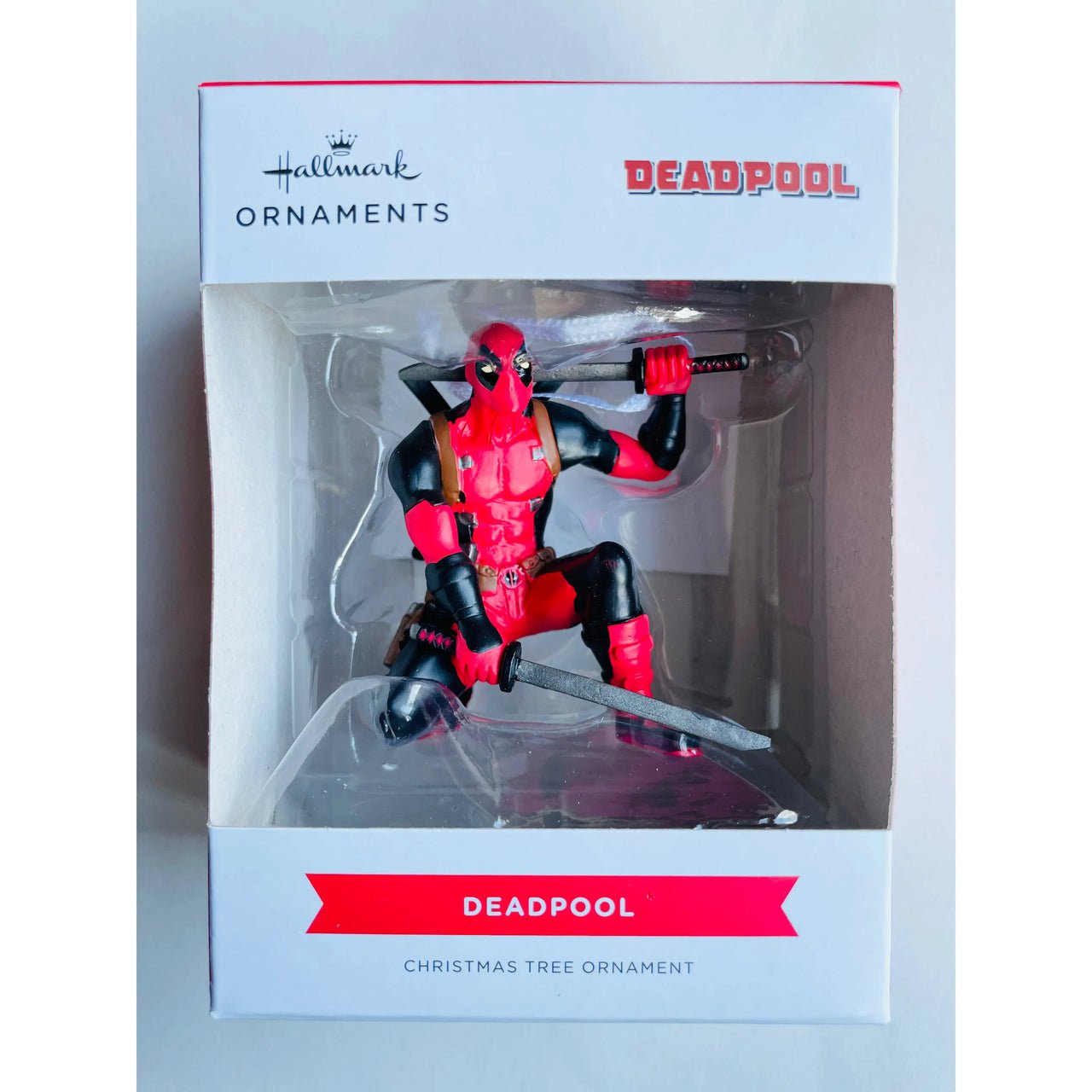 Hallmark Marvel Hanging Ornament Deadpool with Katana Swords & Pose - Planet Toys