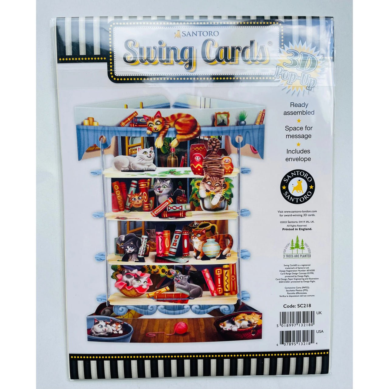 Santoro Swing Card - Cats in the Library - Planet Toys