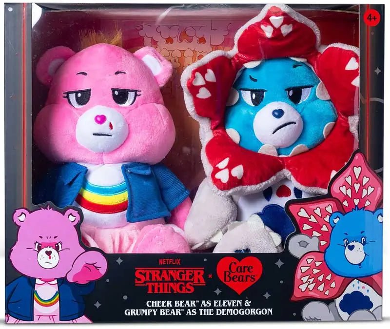 Stranger Things x Care Bears Cheer Bear as Eleven & Grumpy Bear as the Demogorgon Plush 2 Pack - Planet Toys